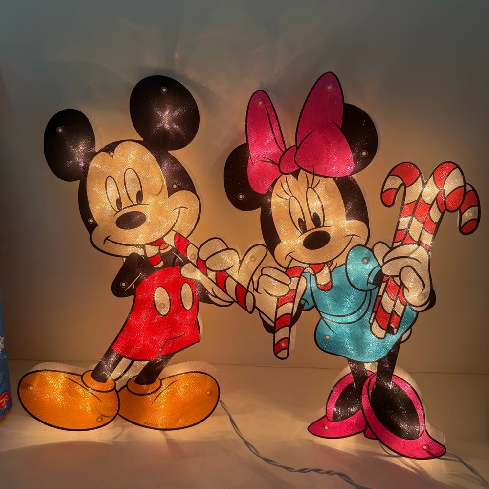 2 Disney MICKEY MINNIE MOUSE Lighted Sculpture 15" Tall w/Boxes Tested Read!